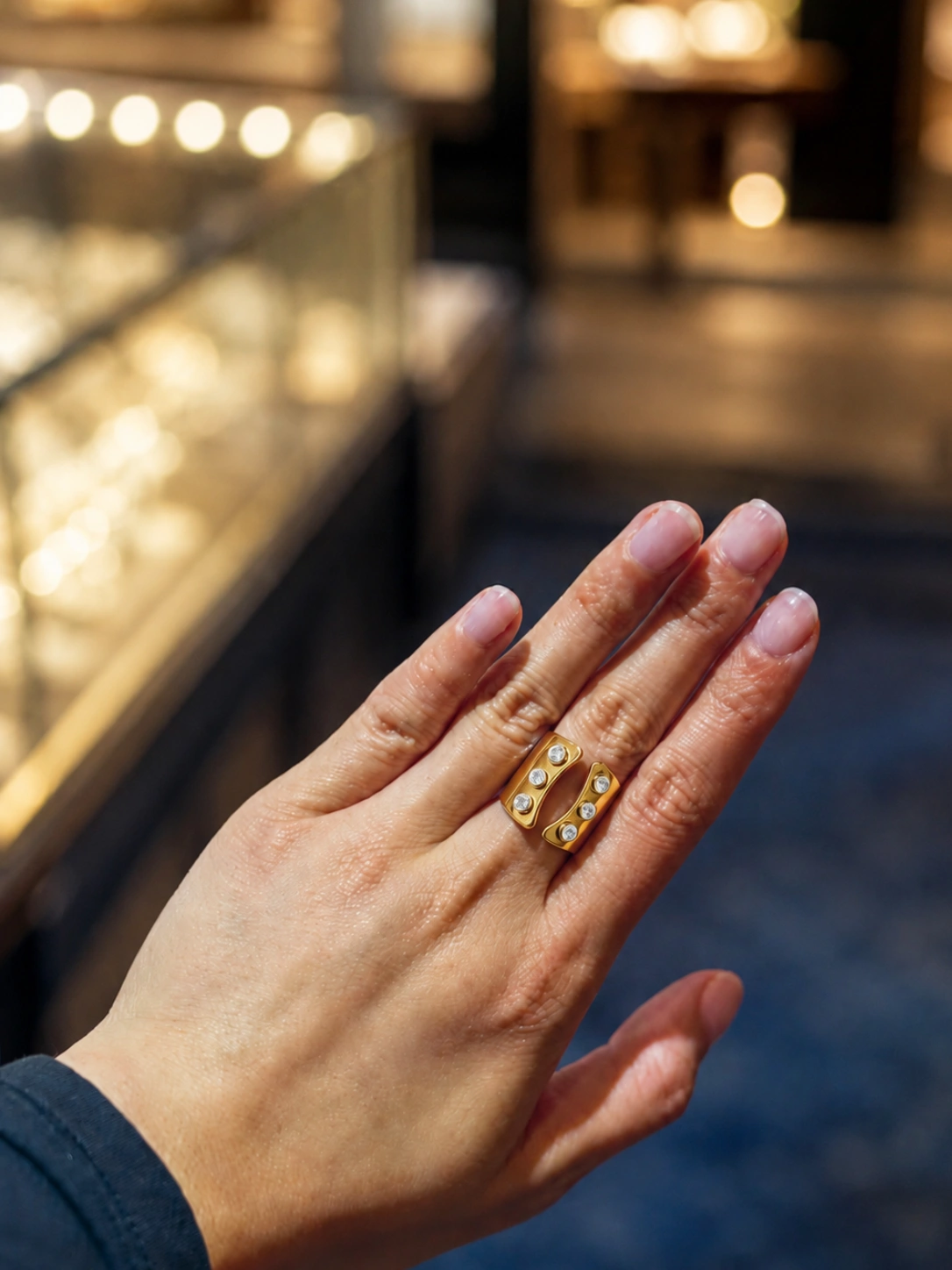 Bague martelée avec 6 strass