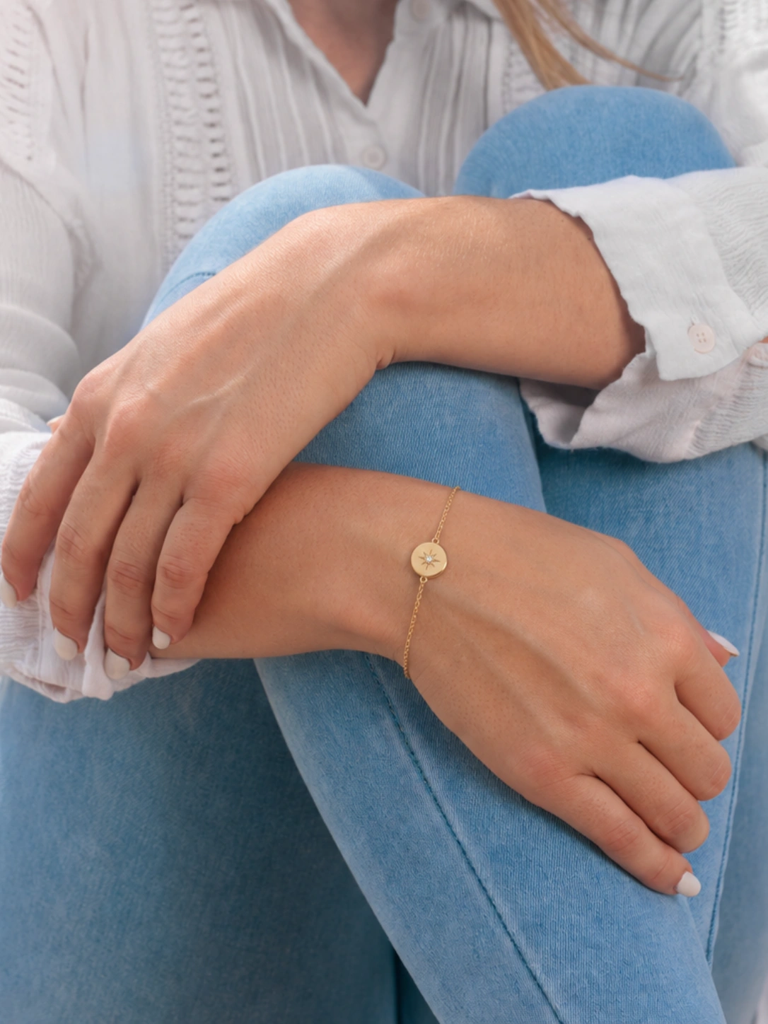Bracelet Médaillon Rond, Étoile & Strass