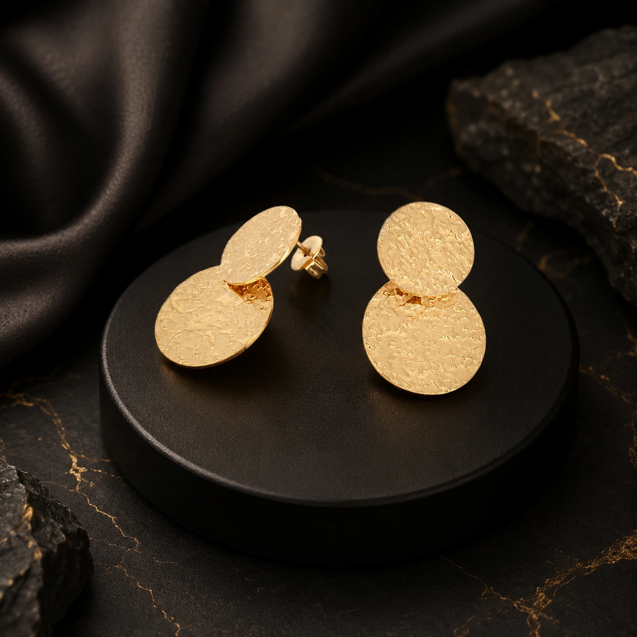 Boucles d’Oreilles Puces à Double Médaillon Rond (1,8 × 2,8 cm)