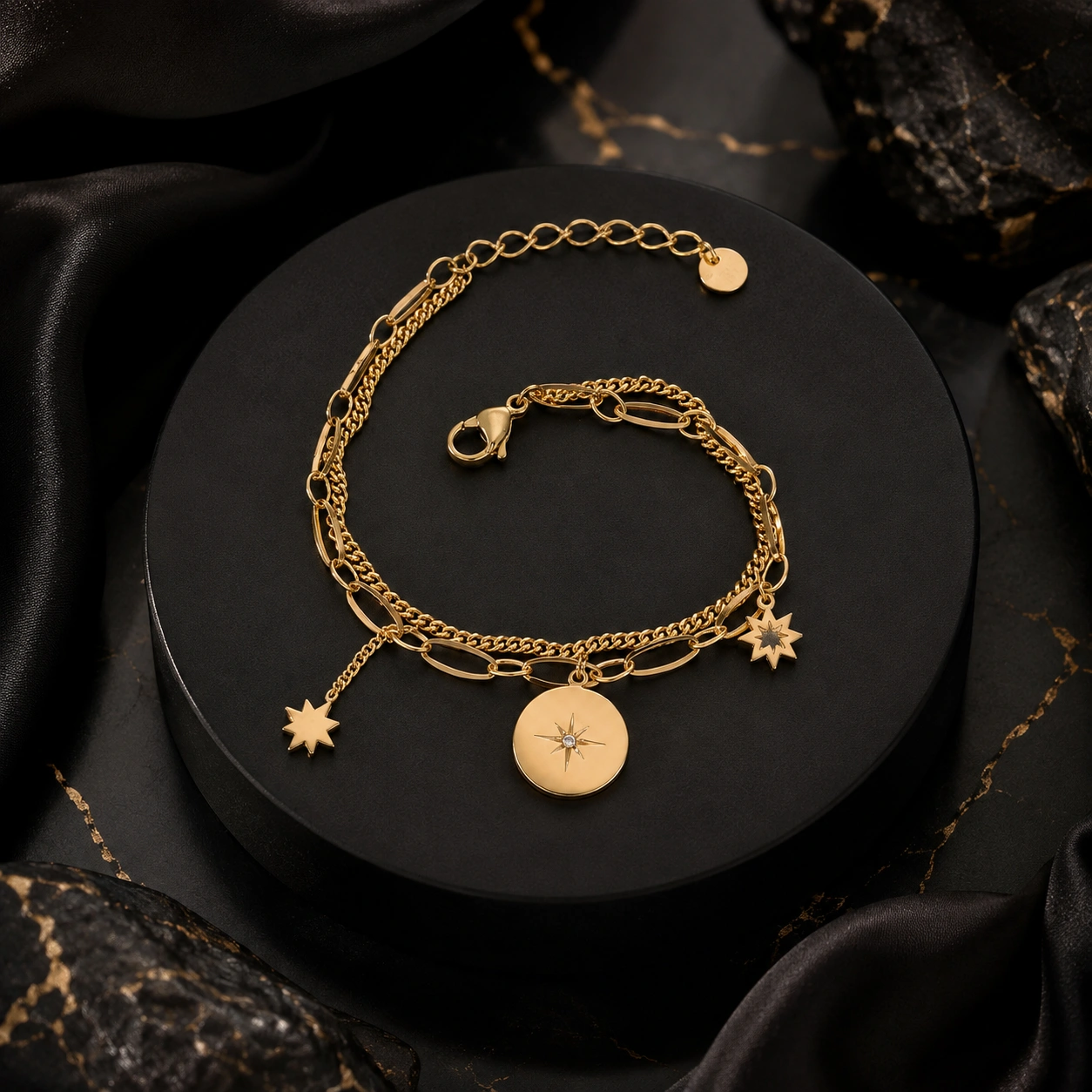 Bracelet Double Rang à Pampilles Étoiles & Strass